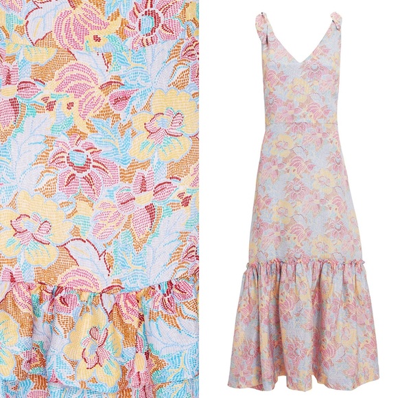 Warm Georgia Silk Floral Jacquard Midi Dress - Picture 4 of 8